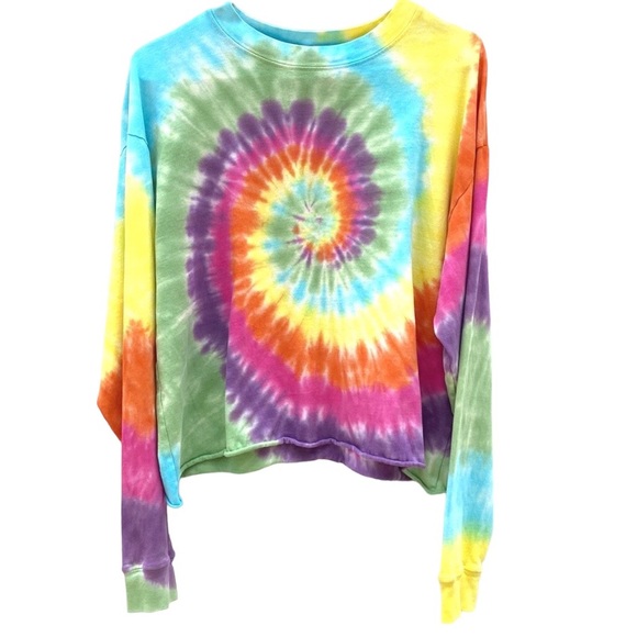 Daydreamer Tops - Daydreamer Womens medium cropped Long sleeve bright colorful tie dye tee t-shirt